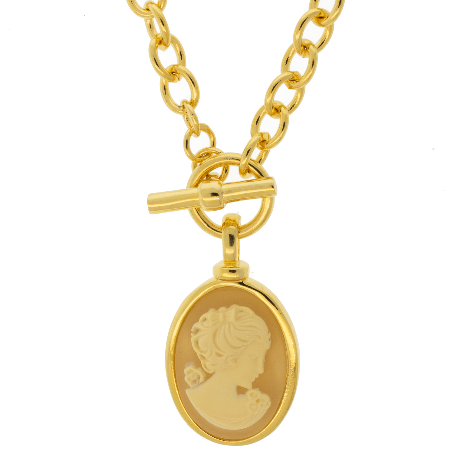 Catherine Canino: Classic Cameo Cable Necklace, 17" - Gilt Lady