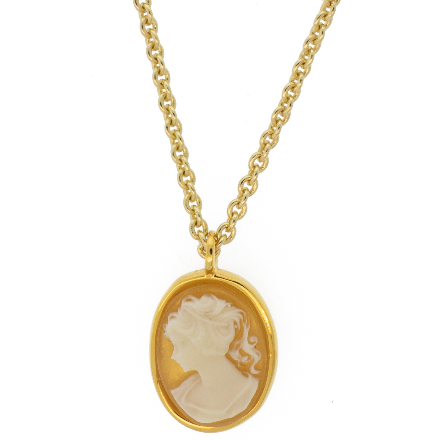 Catherine Canino: Small Cameo Cable Pendant, 17" - Gilt Lady