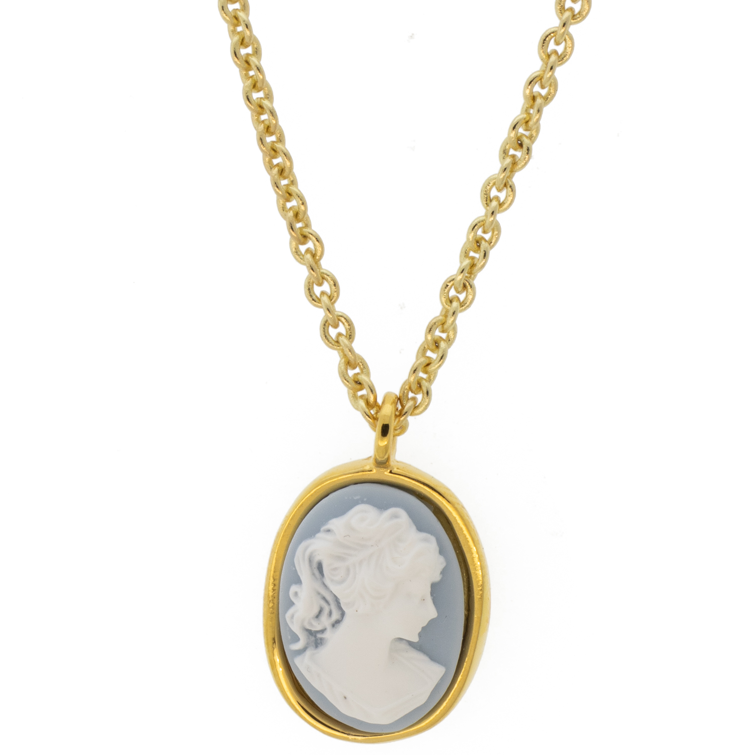 Catherine Canino: Small Cameo Cable Pendant, 17" - Wedgewood Lady