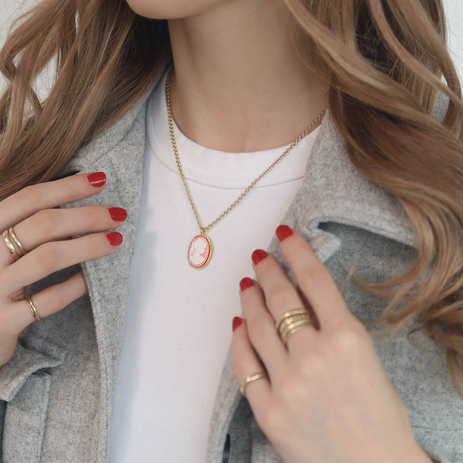 Catherine Canino: Small Cameo Cable Pendant, 17" - Rose Lady