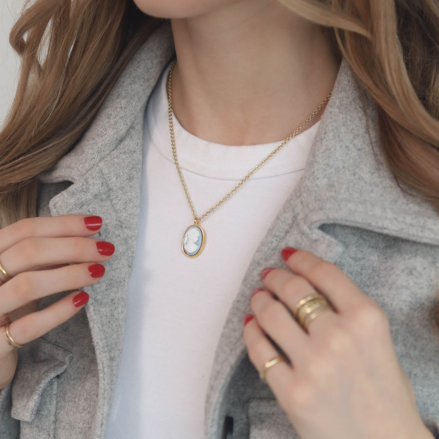 Catherine Canino: Small Cameo Cable Pendant, 17" - Wedgewood Lady