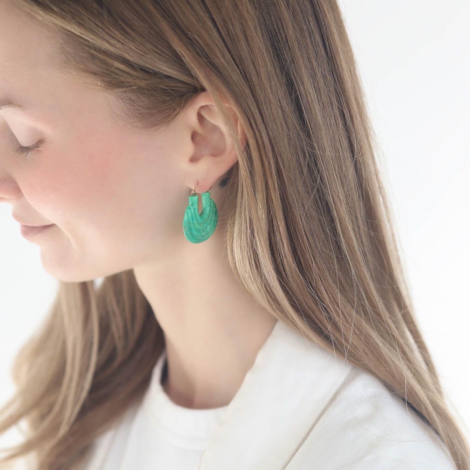 Ten Thousand Things:Green Turquoise Carved Stone Gong Hoop