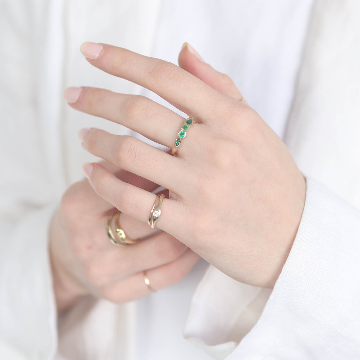 Misa Jewelry: Ring, Journey Treasure, Emerald, 14K yellow gold, Size 6.5