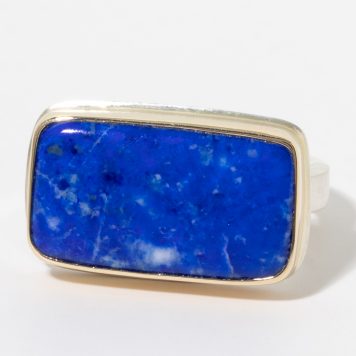 Jamie Joseph:Sterling & 14K Gold Ring w/Smooth Rectangular LAPIS on X Band, sz 7.25, 7/16 x 3/4