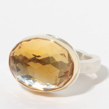 Jamie Joseph:Sterling and 14K Gold Ring w/ Medium Oval Rose Cut CITRINE on Soft Live Edge Band. sz 7.5, 1/2 x 5/8