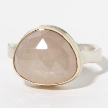 Jamie Joseph:Sterling & 14k Gold Ring w/Asymmetrical Faceted LINEN SAPPHIRE on Eroded Live Edge Band, sz 7, 7/16 x 1/2