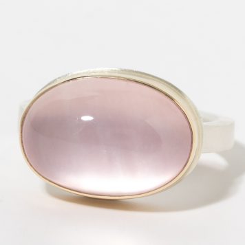 Jamie Joseph:Sterling & 14K Gold Ring w/Smooth Oval ROSE QUARTZ on X Band, sz 7, 7/16 x 5/8