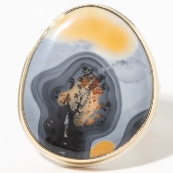 Jamie Joseph:Sterling & 14k Gold Ring w/Asymmetrical MALIGANO JASPER on Y Band, sz 7.5, 1 x 13/16