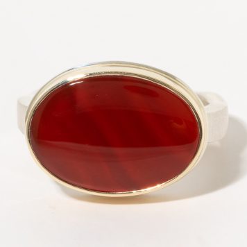 Jamie Joseph :Sterling & 14K Oval Smooth CARNELIAN on Soft Live Edge Band, sz 7, 1/2 x 5/8