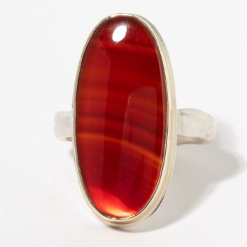Jamie Joseph :Sterling & 14K Gold Vertical, Smooth CARNELIAN on Middle Groovy, sz 7.25, 1 x 7/16