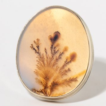 Jamie Joseph : Sterling & 14K Gold Ring w/ Large Vertical Asymmetrical DENDRITIC AGATE on Groovy Band, sz 7.75,1 x 13/16