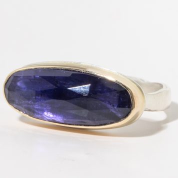 Jamie Joseph:Sterling & 14K Gold Ring w/ Oval Rose Cut IOLITE on Eroded Live Edge Band