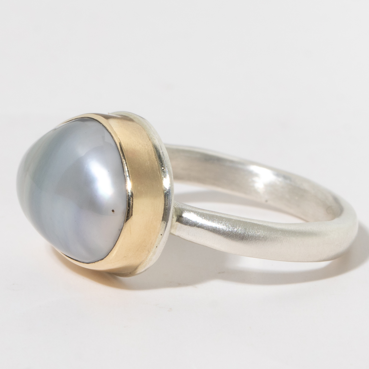 Jamie Joseph:Sterling & 14K Gold Ring w/Asymmetrical TAHITIAN PEARL on Egyptian Band