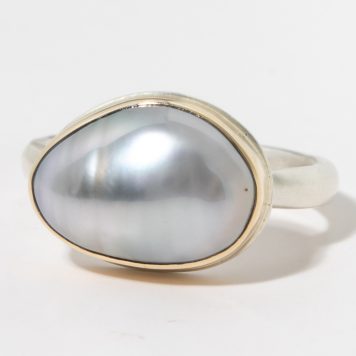 Jamie Joseph:Sterling & 14K Gold Ring w/Asymmetrical TAHITIAN PEARL on Egyptian Band