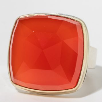 Jamie Joseph:Sterling & 14K Gold Ring w/ Square Rose Cut ORANGE CHALCEDONY on Taper Y Band