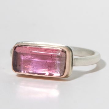 Jamie Joseph:Sterling & 14K Gold Ring w/ Small Rectangular Table UP PINK TOURMALINE on J Band