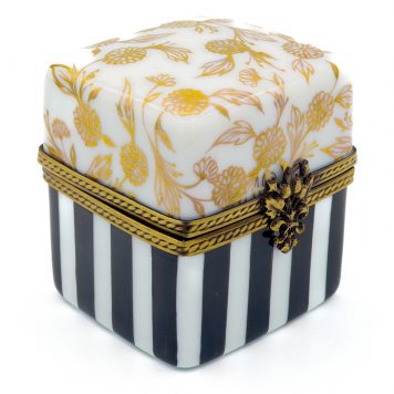 Yuko Kikuchi: Hand Painted Porcelain Ringbox, Gold Chrysanthemum x Stripe