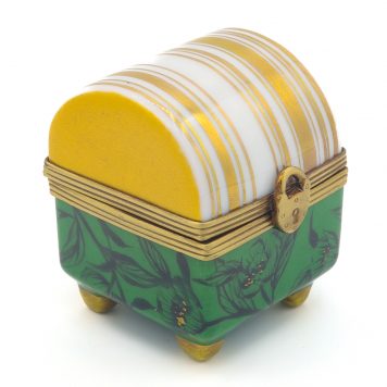 Yuko Kikuchi: Hand-Painted Porcelain Ring Box Peony x Green Gold Stripe