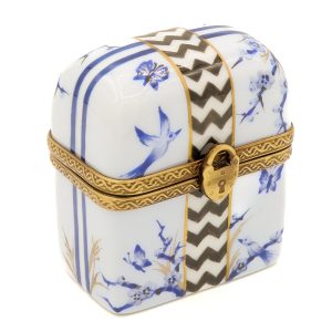 Yuko Kikuchi:  Hand Painted Porcelain Ringbox, Royal Blue x Geometric