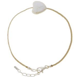 Tai: Bracelet, Heart Pearl w/ Cream Natural Braided Cord, Adjustable Clasp