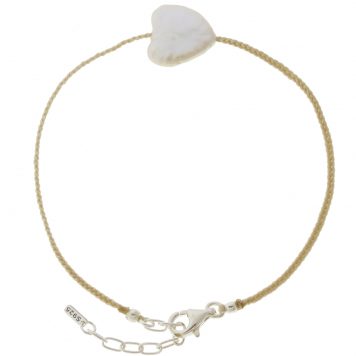 Tai: Bracelet, Heart Pearl w/ Cream Natural Braided Cord, Adjustable Clasp