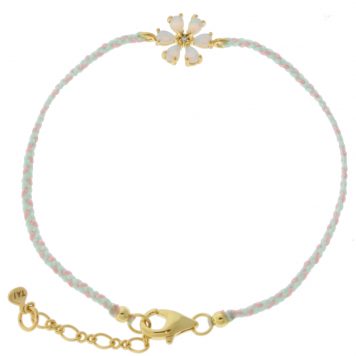Tai: Bracelet, Opal Flower w/ Light Blue/Light Pink Cord, Adjustable Clasp