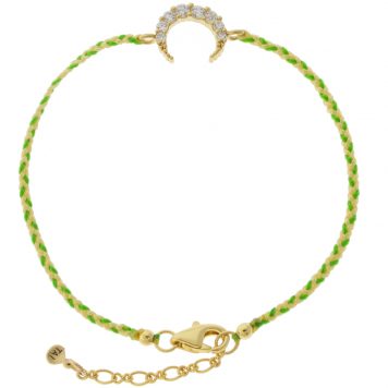 Tai: Bracelet, Gold Clear Moon w/ Lime Green/ Yellow Braided Cord, Adjustable Clasp