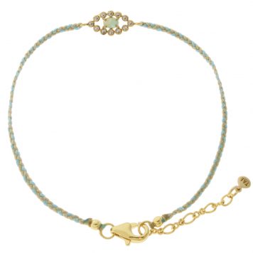 Tai: Bracelet, Gold/Clear Opal Evil Eye w/Light Blue/Cream Cord, Adjustable Clasp