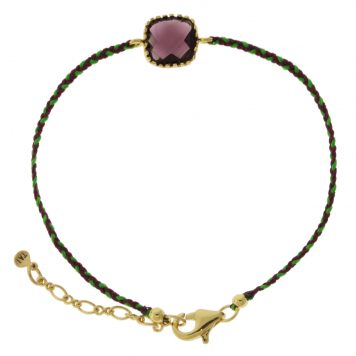 Tai: Bracelet, Red Wine Glass w/ Green/Brown Braided Cord, Adjustable Clasp