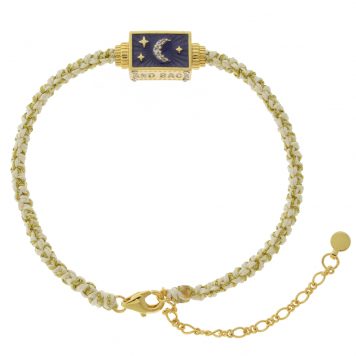 Tai: Bracelet, Cream Macrame Cord w/ "To the Moon" Enamel Spinner- Lobster Closure 6"-8"