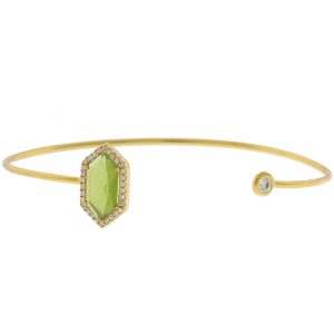 Tai: Gold Open Bracelet w/ Hexagon Green Glass & CZ