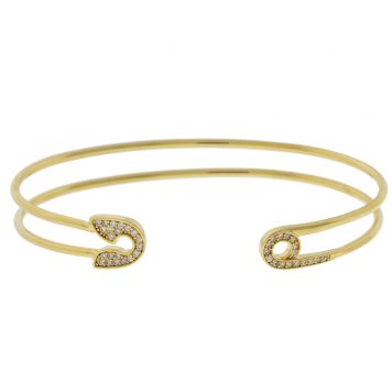 Tai: Gold CZ Safety Pin Open Bracelet