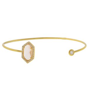 Tai: Gold Open Bracelet w/ Hexagon Peach Glass & CZ