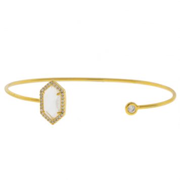 Tai: Gold Open Bracelet w/ Hexagon Clear Glass & CZ