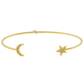 Tai: Gold CZ Star/Moon Open Bracelet