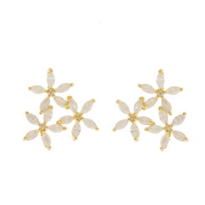 Tai: Triple Floral Post Earrings, CZ