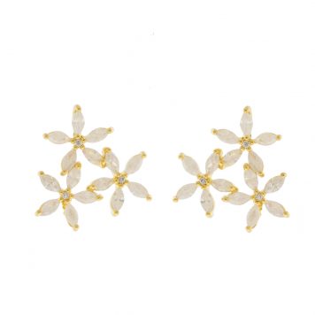 Tai: Triple Floral Post Earrings, CZ