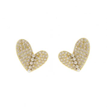 Tai: 3D CZ Heart Earring w/ Pearls