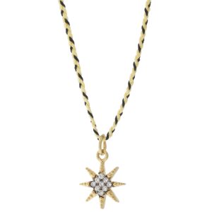 Tai: Necklace, Gold/Clear Starburst w/ Black/Cream Cord, Adjustable Clasp