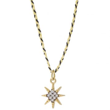 Tai: Necklace, Gold/Clear Starburst w/ Black/Cream Cord, Adjustable Clasp