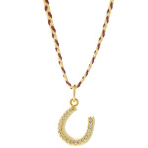Tai: Necklace, Horseshoe w/ Red/Cream Cord, Adjustable Clasp