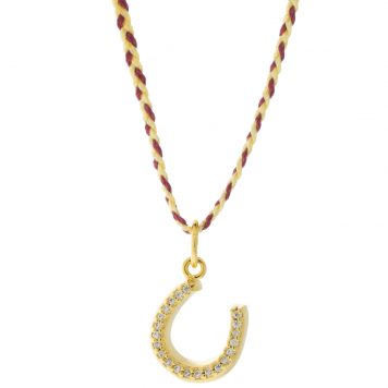 Tai: Necklace, Horseshoe w/ Red/Cream Cord, Adjustable Clasp