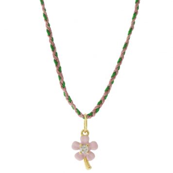 Tai: Necklace, Pink Flower w/ Pink/Green Cord, Adjustable Clasp