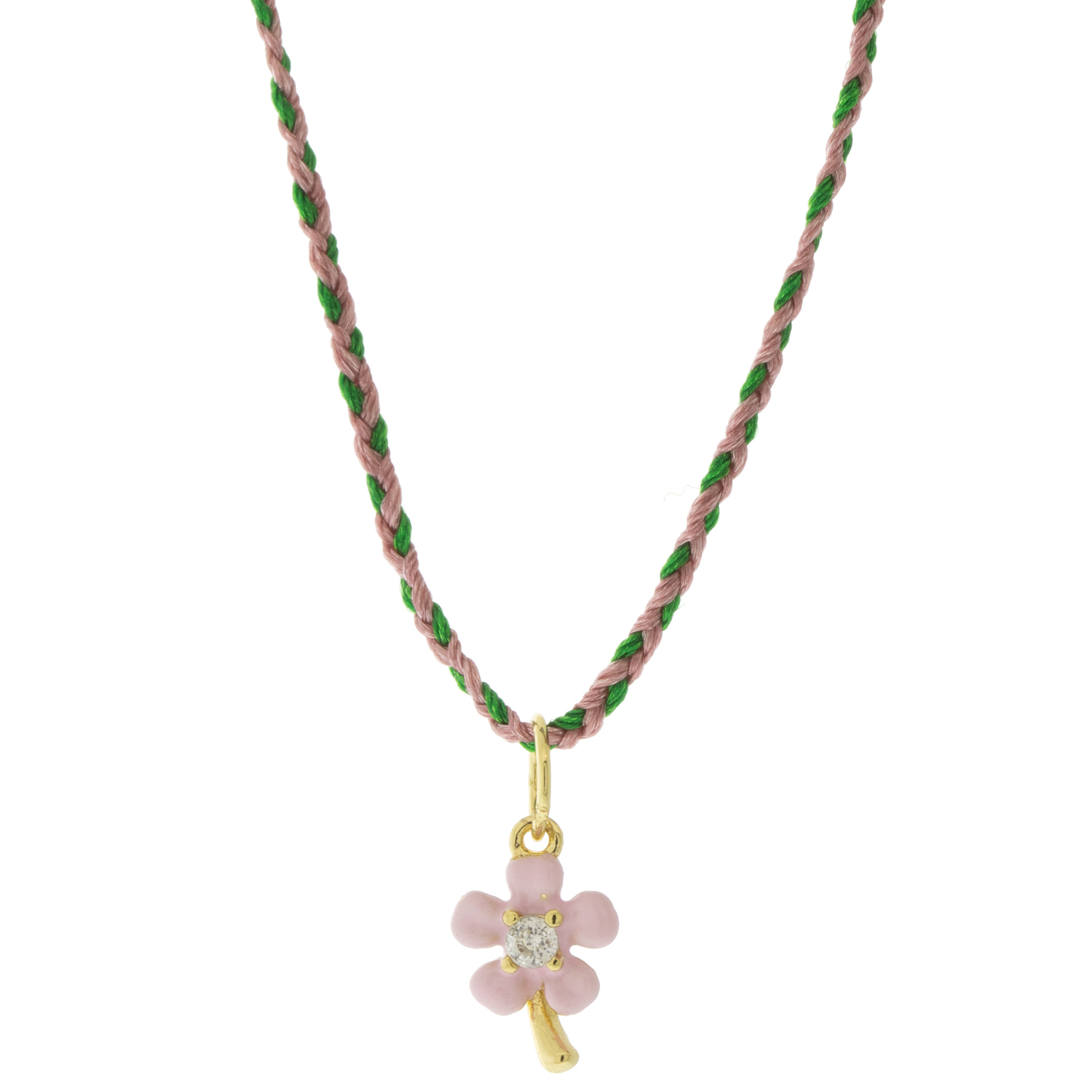 Tai: Necklace, Pink Flower w/ Pink/Green Cord, Adjustable Clasp