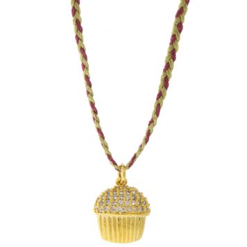 Tai: Necklace, CZ Cupcake w/ Red Wine/Gold Cord, Adjustable Clasp