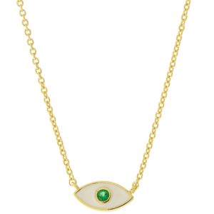 Tai: Gold Simple Chain w/ White Enamel Evil Eye, Green CZ