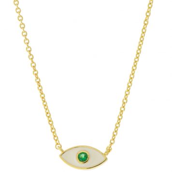 Tai: Gold Simple Chain w/ White Enamel Evil Eye, Green CZ