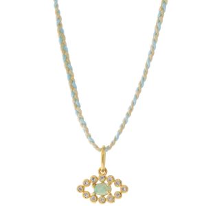 Tai: Necklace, Opal Evil Eye w/ Light Blue/Cream Cord, Adjustable Clasp