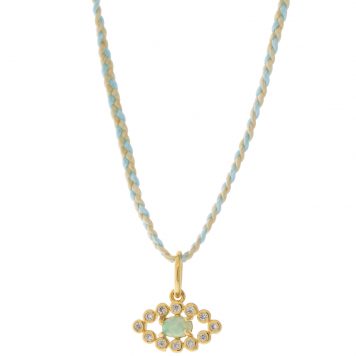 Tai: Necklace, Opal Evil Eye w/ Light Blue/Cream Cord, Adjustable Clasp