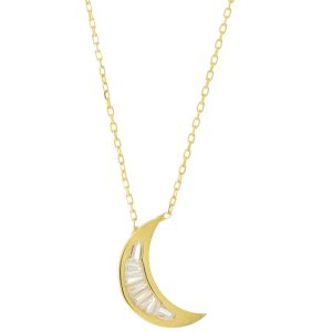 Tai: Gold Vermeil Chain w/ Crescent Moon, CZ